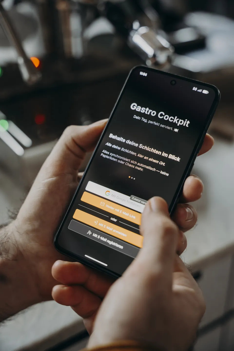 Der Startbildschirm der Gastro Cockpit App auf dem Handy